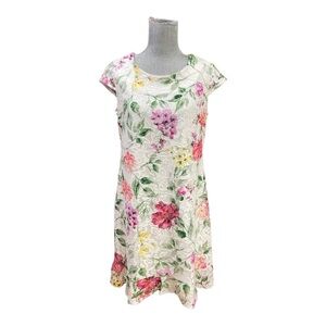Sandra Darren Sz 10 Sheath
Dress White&Pink Floral Pattern White Lace Cap Sleeve